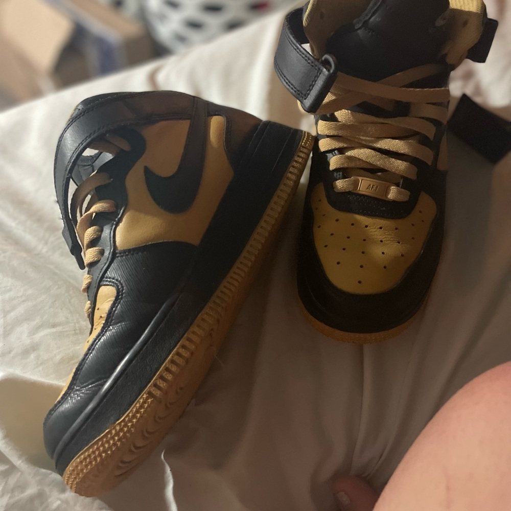 Customize Nike Black and Gold mid-Top Sneakers